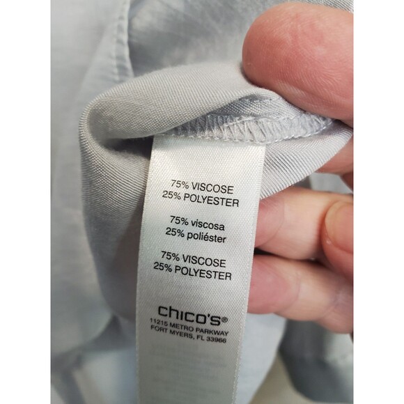 Chico's Silver Shimmer Long Sleeve Button-Up Shirt Size 1 Medium - Picture 5 of 6